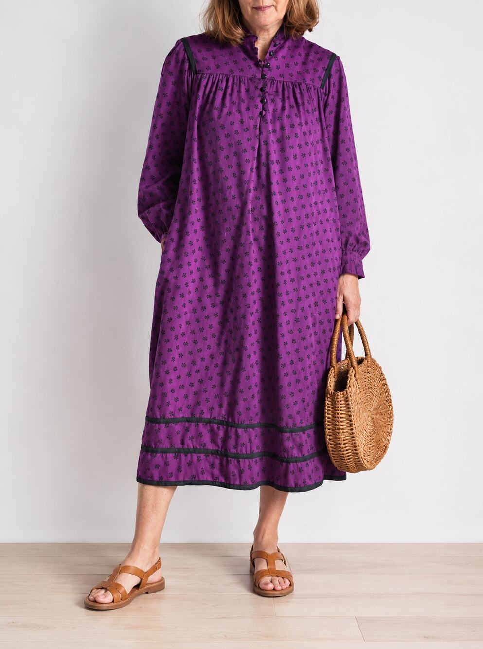 Vintage Lanz Purple Midi Dress Size Medium Cottagecore Demure Prairie Style